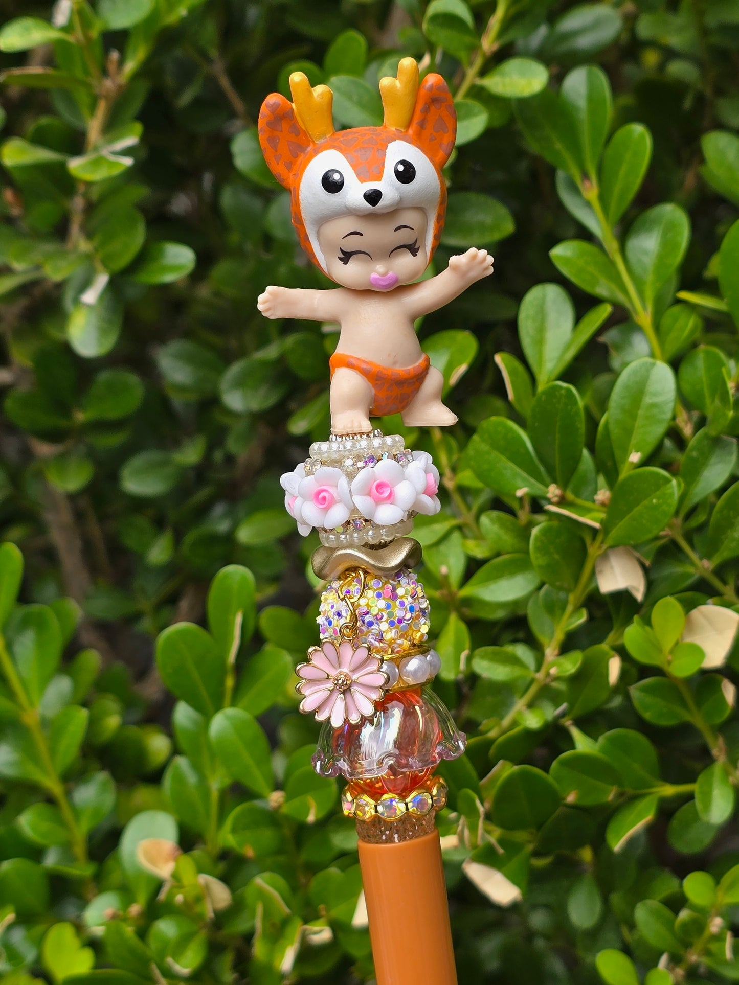 Character Topper, Plastic, Refillable, Beaded Pen