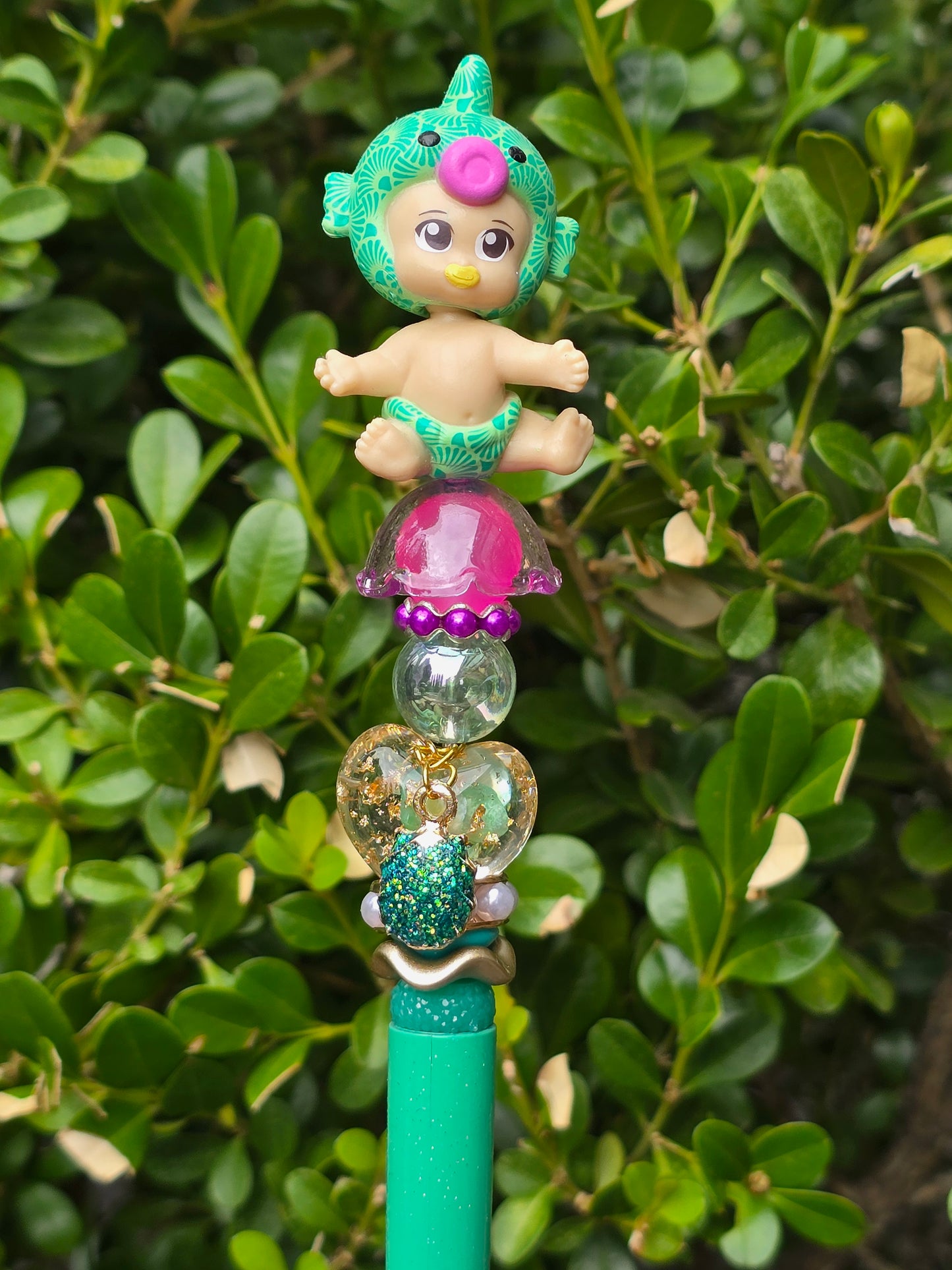 Character Topper, Plastic, Refillable, Beaded Pen