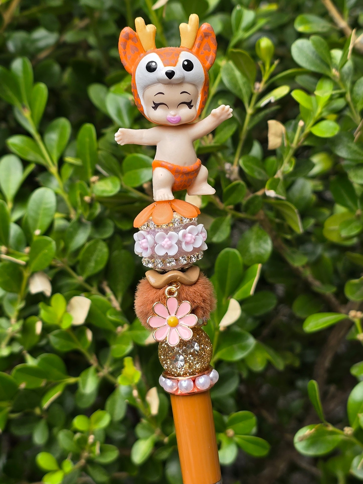 Character Topper, Plastic, Refillable, Beaded Pen