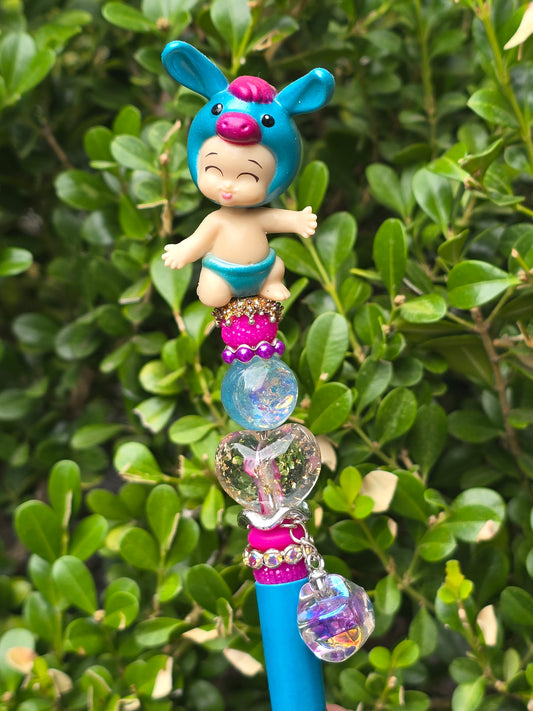 Character Topper, Plastic, Refillable, Beaded Pen