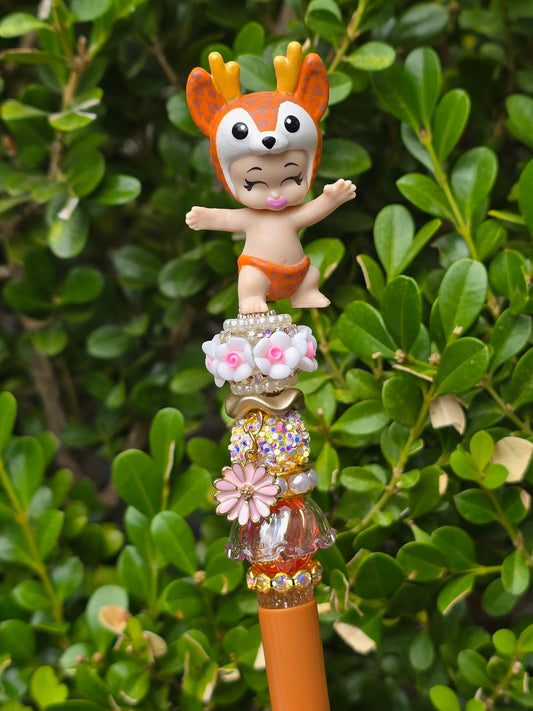 Character Topper, Plastic, Refillable, Beaded Pen