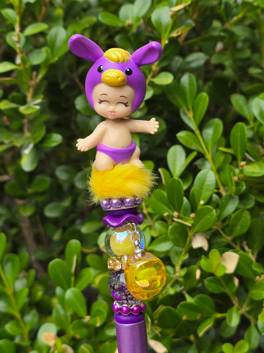 Character Topper, Plastic, Refillable, Beaded Pen