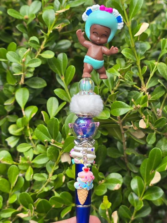 Character Topper, Plastic, Refillable, Beaded Pen
