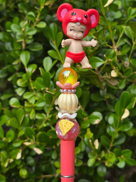 Character Topper, Plastic, Refillable, Beaded Pen