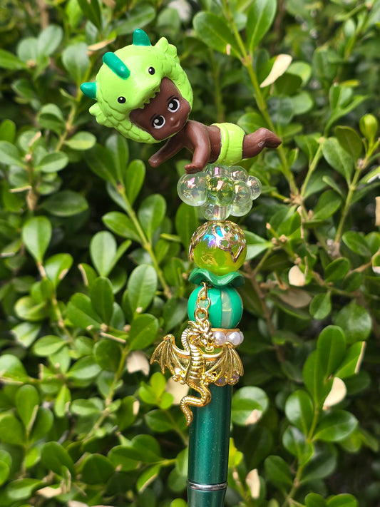 Character Topper, Plastic, Refillable, Beaded Pen