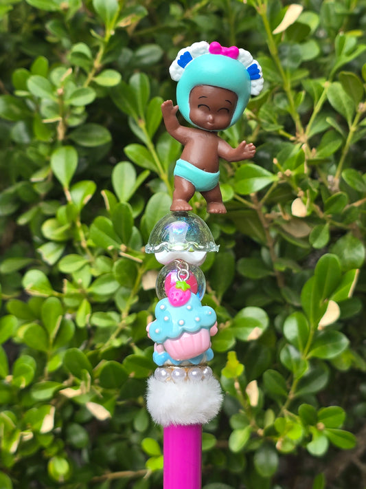 Character Topper, Plastic, Refillable, Beaded Pen
