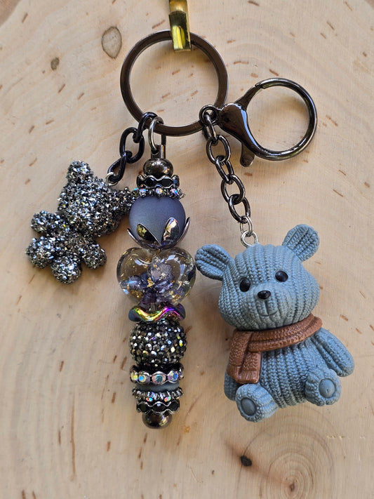 Pretty Gray Winter Teddy keychain/purse charm