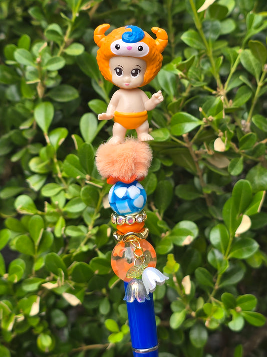 Character Topper, Plastic, Refillable, Beaded Pen