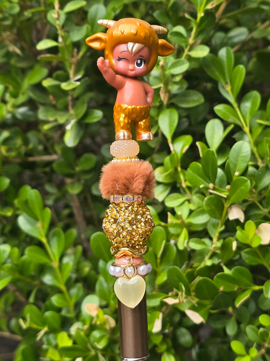 Character Topper, Plastic, Refillable, Beaded Pen