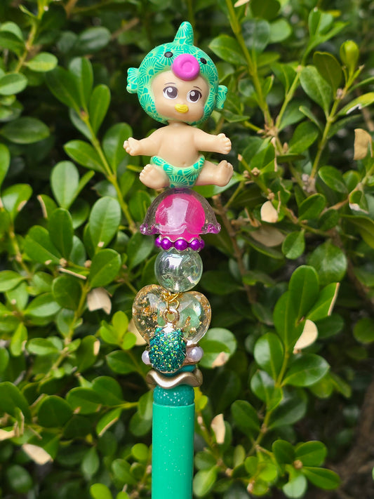 Character Topper, Plastic, Refillable, Beaded Pen