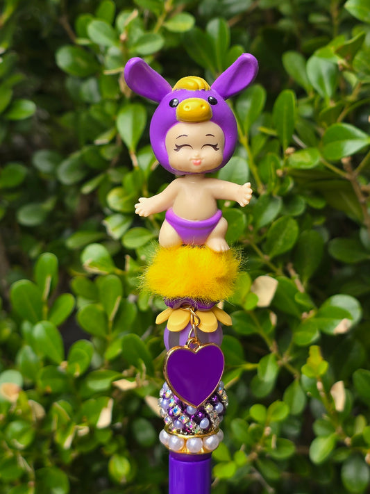 Character Topper, Plastic, Refillable, Beaded Pen