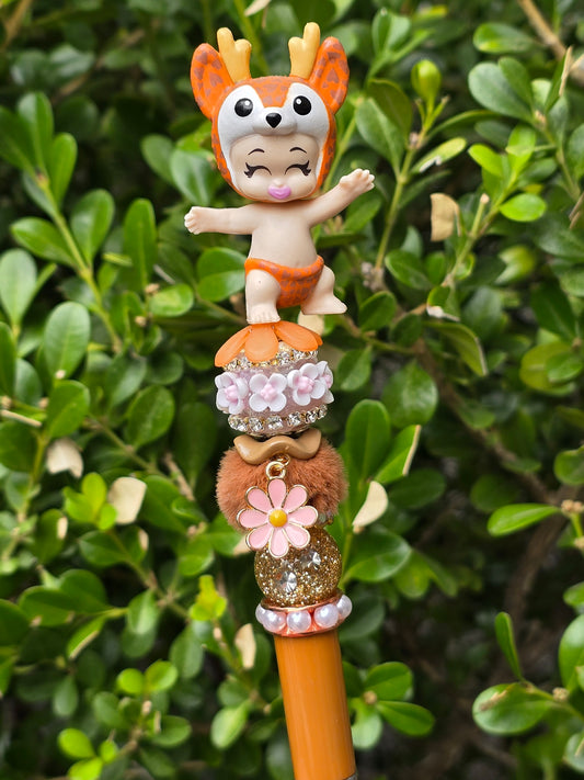 Character Topper, Plastic, Refillable, Beaded Pen