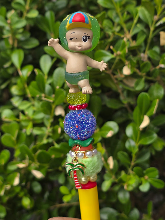 Character Topper, Plastic, Refillable, Beaded Pen