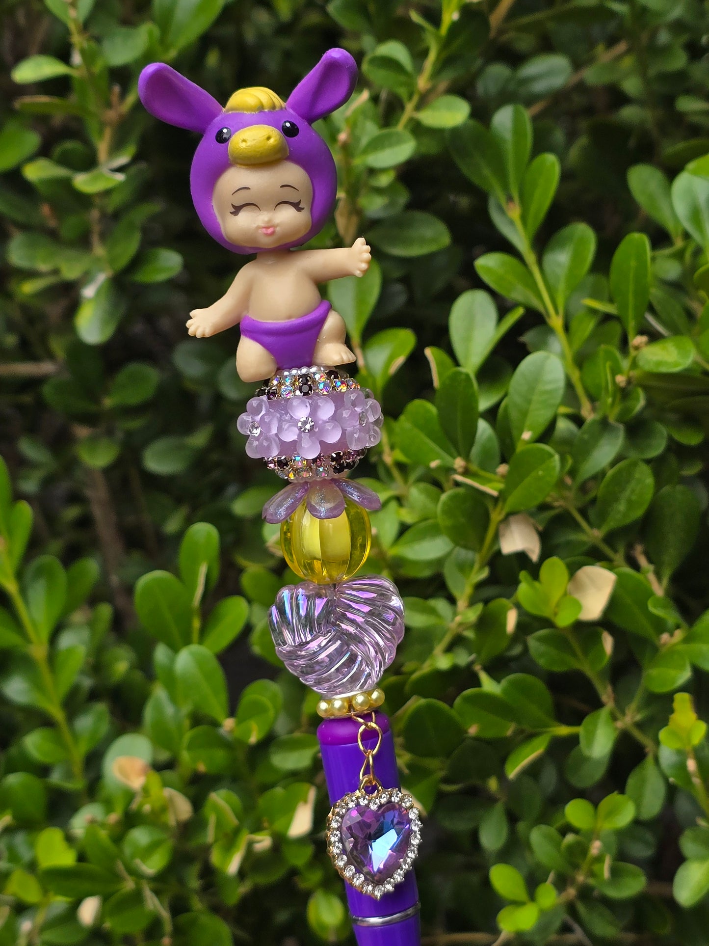 Character Topper, Plastic, Refillable, Beaded Pen