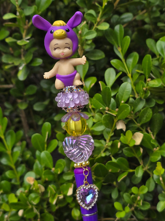 Character Topper, Plastic, Refillable, Beaded Pen